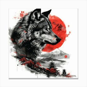 Wolf With Red Sun Canvas Print