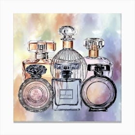 Perfume Bottles Watercolor Painting Canvas Print