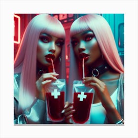 Two Girls Drinking Blood 1 Canvas Print
