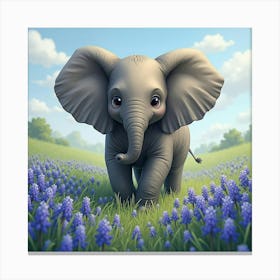 Elephant In Field Of Bluebells 1 Canvas Print