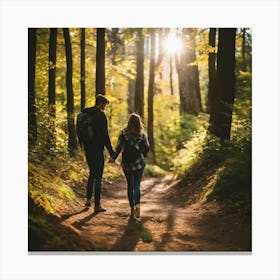 Couple Walking In The Woods 1 Canvas Print