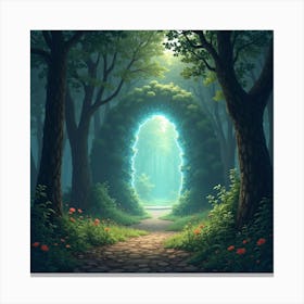 A Shimmering Portal In A Forest Glade Leading To A Hidden World 1 Canvas Print