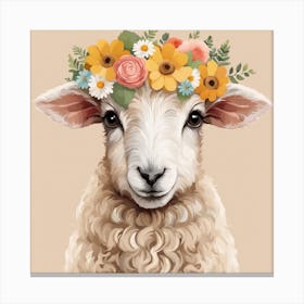 Floral Baby Sheep Nursery Illustration (16) Canvas Print