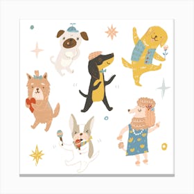Dancing Dogs Square Canvas Print