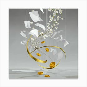 Gold Coins And Flowers Canvas Print