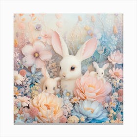 Rabbits In Flowers Canvas Print