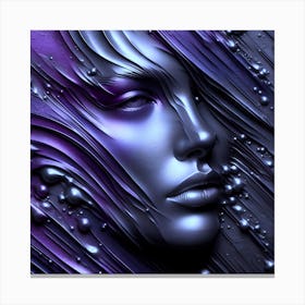 Portrait Of A Beautiful Woman's Face - An Embossed And Textured Abstract Artwork In Silver, And Deep Purple Liquid Metal Mercury Effect In Flow. Canvas Print