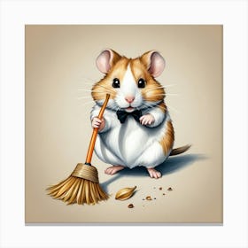 Hamster With Broom 3 Canvas Print