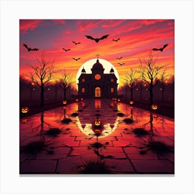 Halloween Church At Sunset Canvas Print