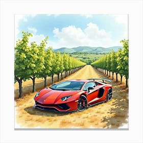 Lamborghini Sián In A Watercolor Vineyard At Harvest Time 1 Canvas Print