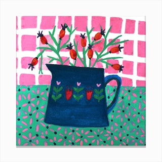 Rosehips In My Kitchen Square Canvas Print