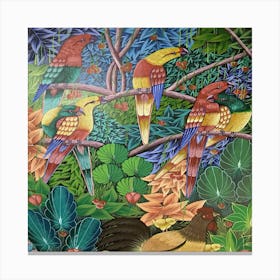 Parrots In The Jungle Canvas Print