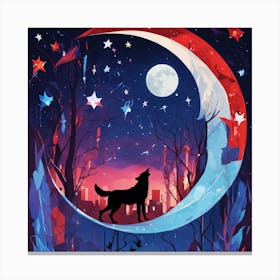 Wolf On The Moon Canvas Print
