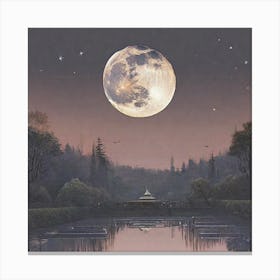 Moon Over Pond Canvas Print