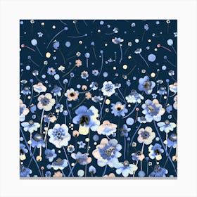 Ink Soft Flowers Navy Degrade Square Canvas Print