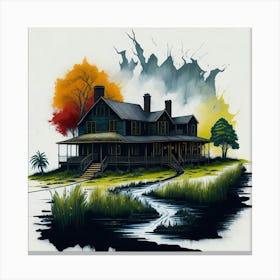Colored House Ink Painting (45) Canvas Print