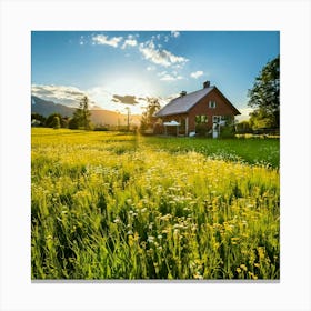 Firefly Cozy House In A Blooming Meadow 58629 (2) Canvas Print