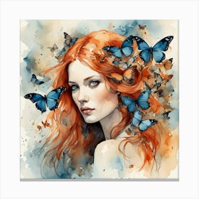 Red Haired Girl With Butterflies IV Canvas Print