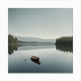 Lone Boat On Calm Lake Canvas Print