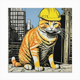 Orange Cat In Hardhat Canvas Print