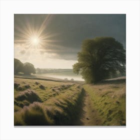 Sun Rising Over A Field Canvas Print