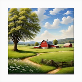 Red Barn In The Countryside 4 Canvas Print