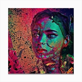 Woman With Colorful Paint On Her Face Canvas Print