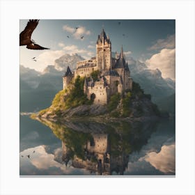 Eagle Flying Over Castle Canvas Print