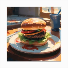 Hamburger On A Plate 74 Canvas Print