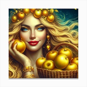 Golden Girl With Basket Of Apples Canvas Print