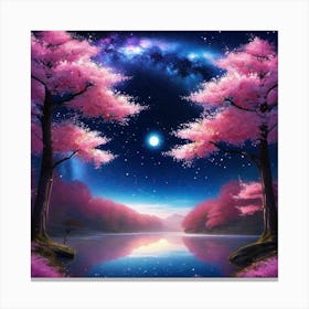 Cherry Blossoms In The Night Sky Canvas Print