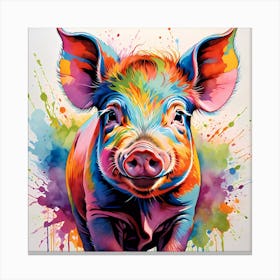 Colorful Happy Piglet Art Painting Canvas Print