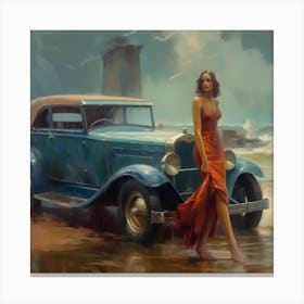 Woman By A Car Canvas Print