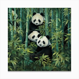 Panda Bears In Bamboo Forest Canvas Print