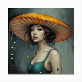 Asian Girl With Umbrella Canvas Print