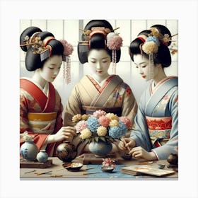 Japanese women making Ikebana Canvas Print