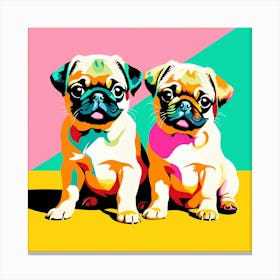 Pug Pups, This Contemporary art brings POP Art and Flat Vector Art Together, Colorful Art, Animal Art, Home Decor, Kids Room Decor, Puppy Bank - 133rd Canvas Print