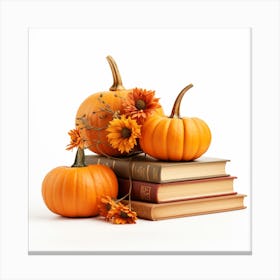 Pumpkins On Books 1 Canvas Print