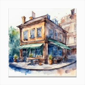 Watercolor Sketch Of A Cafe Canvas Print