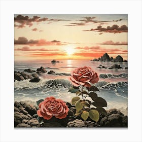 Leonardo Diffusion Xl A Rose Sitting On A Rocky Shore At Sunse 0 Canvas Print