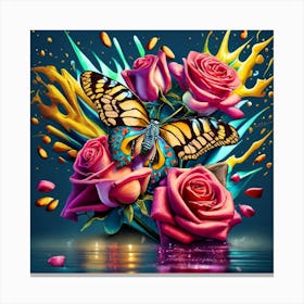 Butterfly And Roses 1 Canvas Print