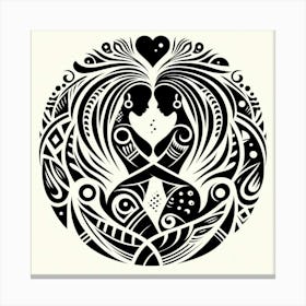 Tribal African Art Silhouette of a couple of lovers 2 Canvas Print