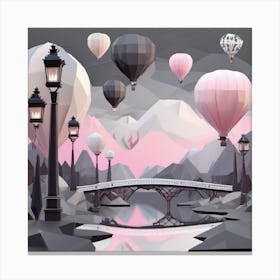 Hot Air Balloons In The Sky Pink Landscape Canvas Print