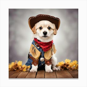 Cute Dog In A Cowboy Costume 1 Canvas Print