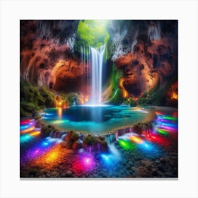 Colorful Waterfall In A Cave Canvas Print