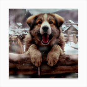 Dog In The Snow Canvas Print