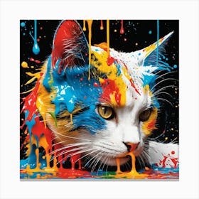 Cat With Paint Splatters Canvas Print