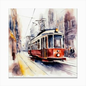 Watercolor Tram Painting Canvas Print