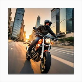 Man Riding A Motorcycle Canvas Print