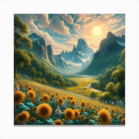 Sunflowers In The Mountains 6 Canvas Print